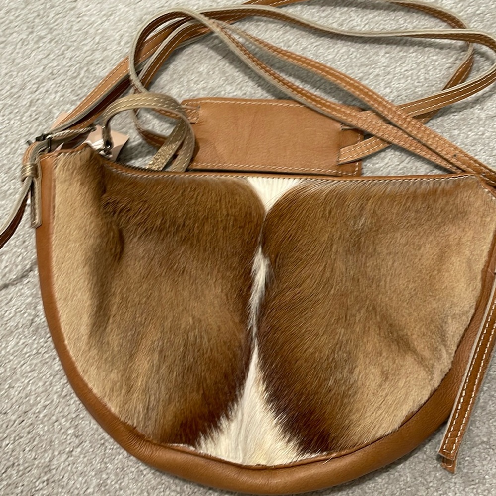 Brown and White Leather Crossbody Bag